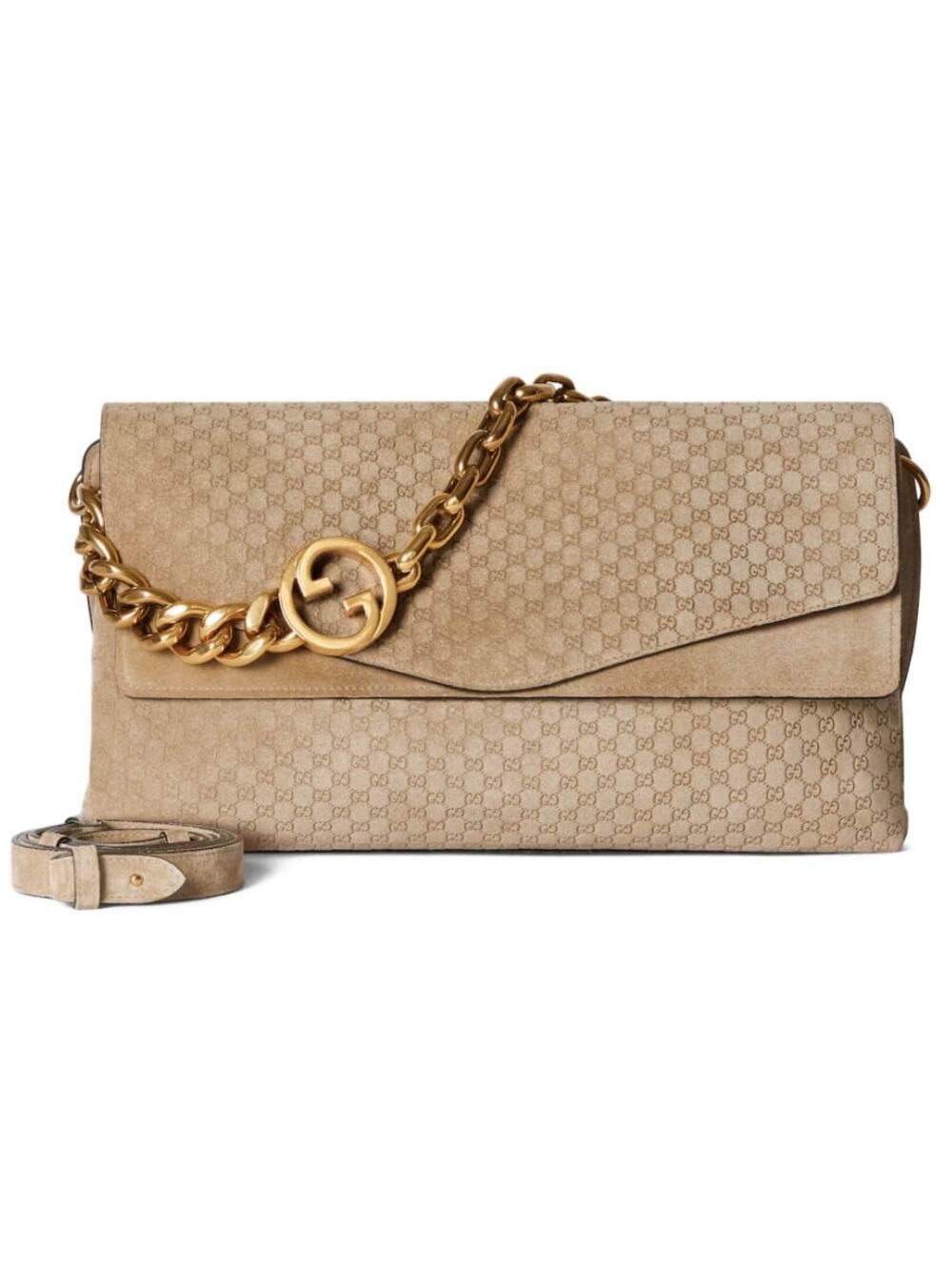 NEW GUCCI $4600 LEATHER SUEDE GG CHAIN LARGE BEIGE SHOULDER BAG AUTHENTIC!